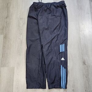 Vintage Y2K Adidas Vented Track Nylon Pants Men Large Black Gray Striped Baggy